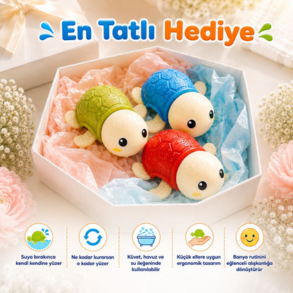 Boombie™ 🌊 Suda Yüzen Kurmalı Kaplumbağa Çocuk Banyo Oyuncağı
